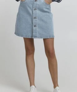 Oxmo FRIGGA - Falda Acampanada - Mid Blue Denim , Mujer