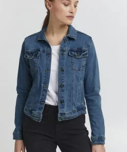 Oxmo OXFRIA - Chaqueta Vaquera - Mid Blue Denim , Mujer