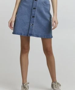 Oxmo FRIGGA - Falda Acampanada - Light Blue Denim , Mujer