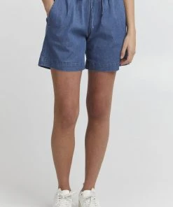 Oxmo OXLILLITH - Shorts Vaqueros - Mid Blue Denim , Mujer