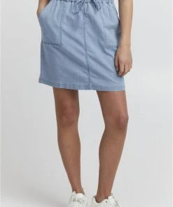 Oxmo OXLILLE - Falda Vaquera - Light Blue Denim , Mujer